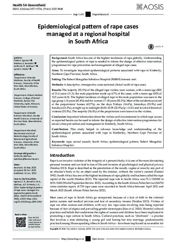 (PDF) Epidemiological pattern of rape cases managed at a regional ...