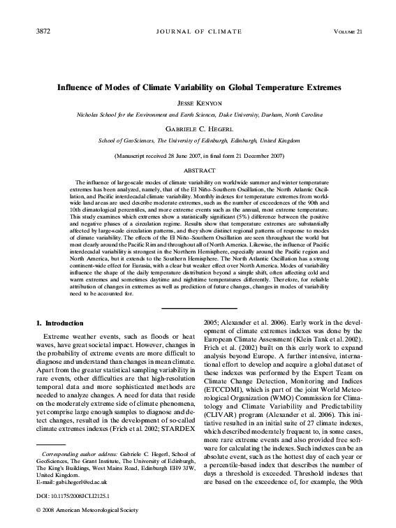 (PDF) Influence of Modes of Climate Variability on Global Temperature ...