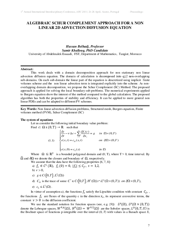 (PDF) Algebraic Schur Complement Approach for a Non Linear 2D Advection ...