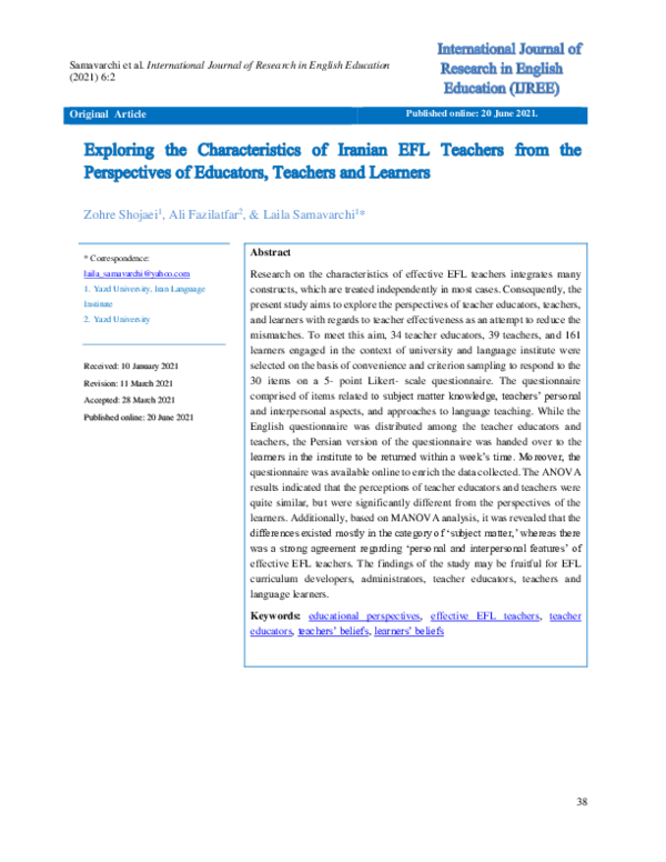 (PDF) Exploring the Characteristics of Iranian EFL Teachers from the ...