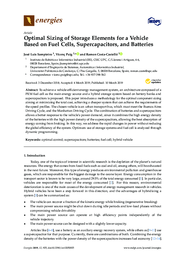 (PDF) Optimal Sizing of Storage Elements for a Vehicle Based on Fuel ...
