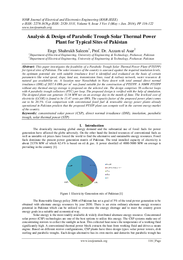 (PDF) Analysis & Design of Parabolic Trough Solar Thermal Power Plant ...