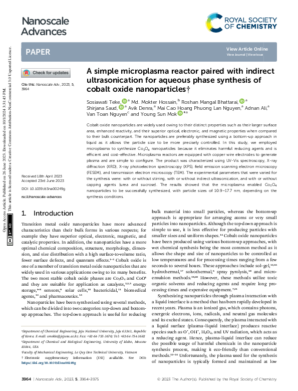 (PDF) Simple microplasma reactor paired with indirect ultrasonication ...