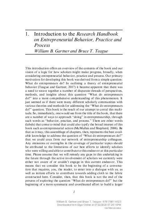(PDF) Introduction to the Research Handbook on Entrepreneurial Behavior ...