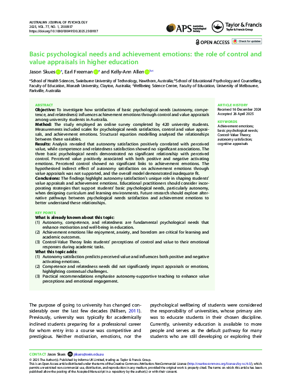 (PDF) Basic psychological needs and achievement emotions: The role of ...