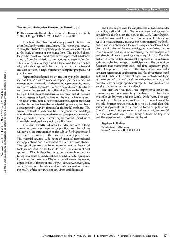 (PDF) The Art of Molecular Dynamics Simulation (Rapaport, D. C.)