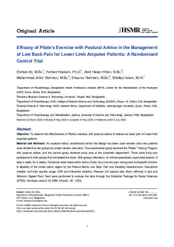 (PDF) Efficacy of Pilate’s Exercise with Postural Advice in the ...