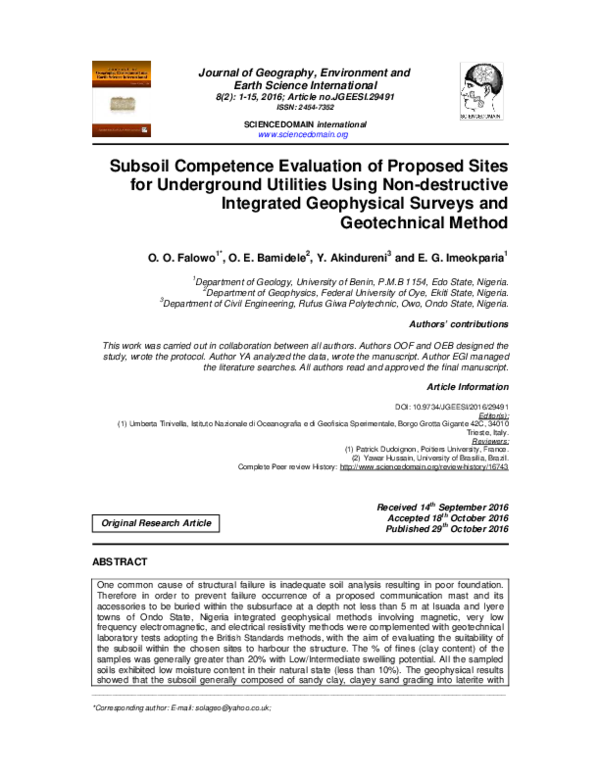 (PDF) Subsoil Competence Evaluation of Proposed Sites for Underground ...