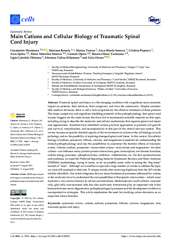 (PDF) Main Cations and Cellular Biology of Traumatic Spinal Cord Injury