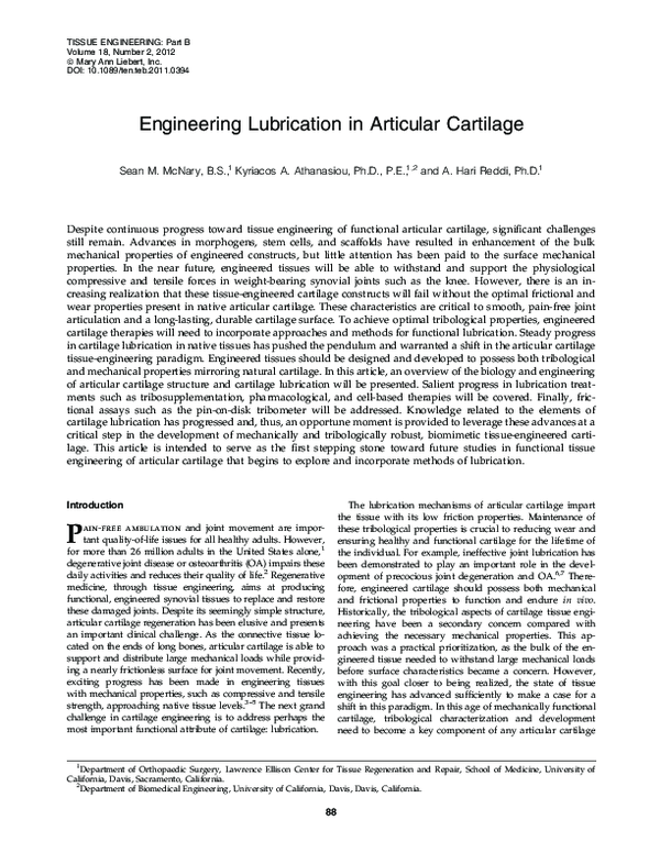 (PDF) Engineering Lubrication in Articular Cartilage