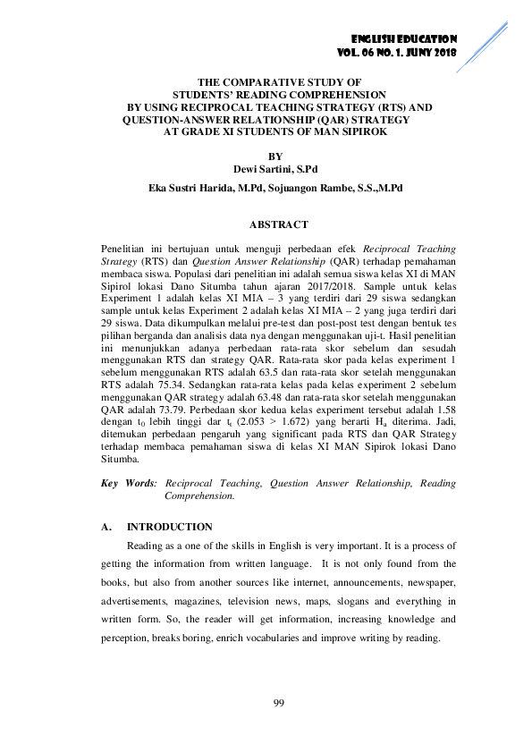 (PDF) The Comparative Study of Students’ Reading Comprehension by Using ...