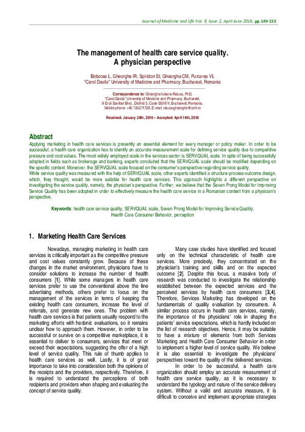 (PDF) The management of health care service quality. A physician ...