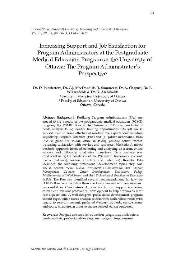 (PDF) Increasing Support and Job Satisfaction for Program ...