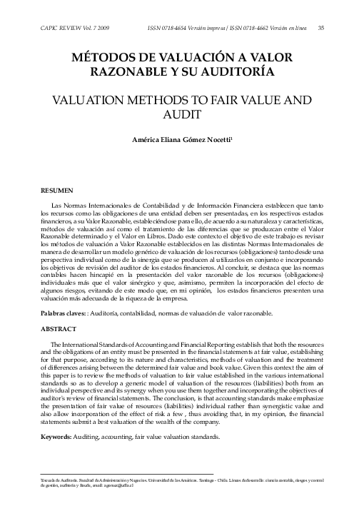 (PDF) Métodos de valuación a valor razonable y su auditoría