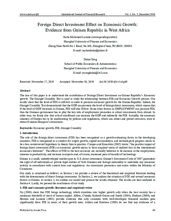 (PDF) Foreign Direct Investment Effect on Economic Growth: Evidence ...