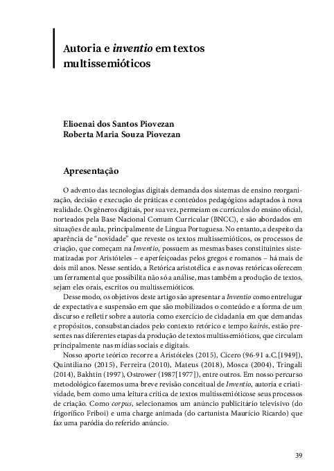 (PDF) Autoria e Inventio em Textos Multissemióticos