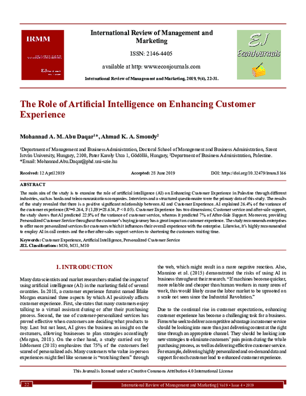 (PDF) The Role of Artificial Intelligence on Enhancing Customer Experience
