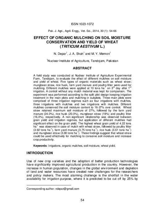 (PDF) Effect of Organic Mulching on Soil Moisture Conservation and ...