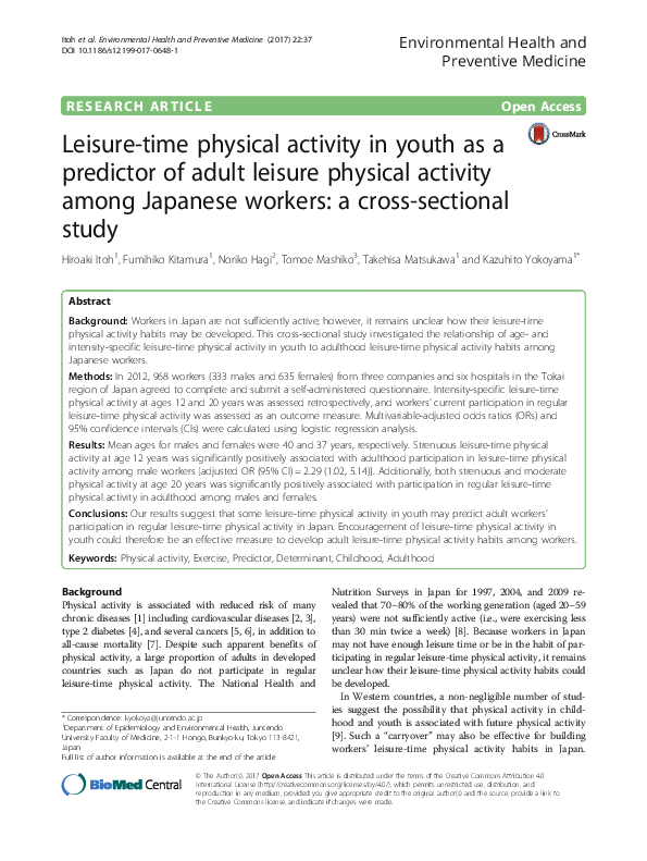 (PDF) Leisure-time physical activity in youth as a predictor of adult ...