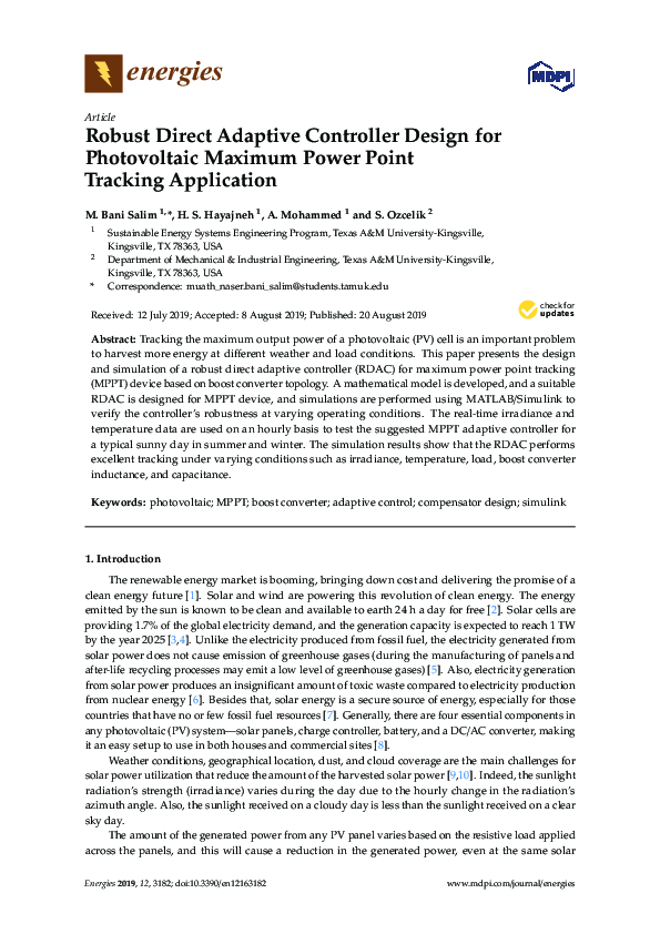 (PDF) Robust Direct Adaptive Controller Design for Photovoltaic Maximum ...