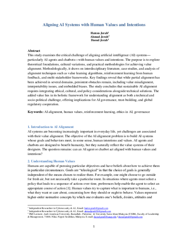 (PDF) Aligning AI Systems with Human Values and Intentions