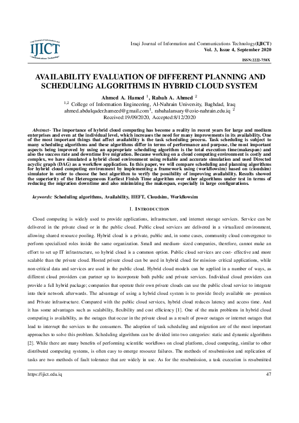 (PDF) Availability Evaluation of Different Planning and Scheduling ...