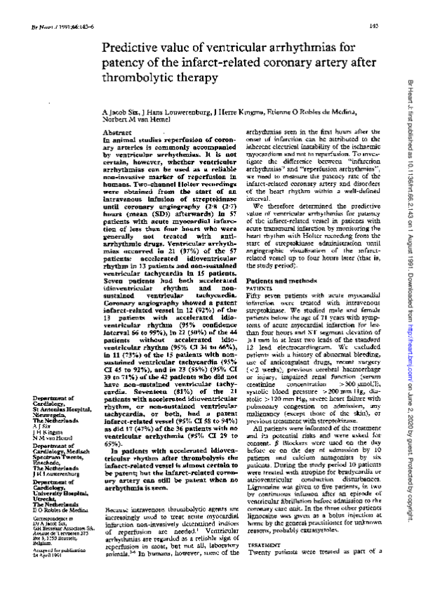 (PDF) Predictive value of ventricular arrhythmias for patency of the ...