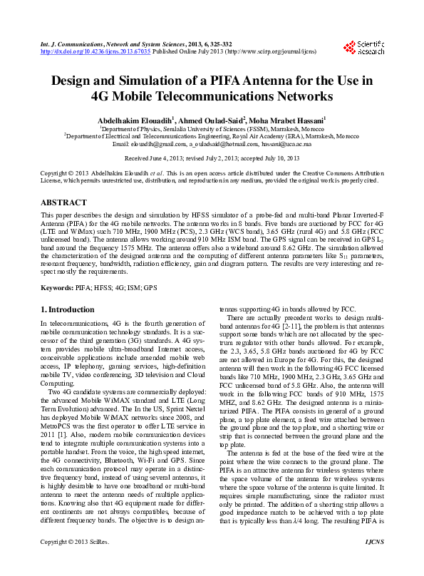 (PDF) Design and Simulation of a PIFA Antenna for the Use in 4G Mobile ...
