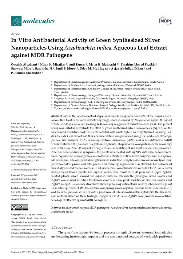 (PDF) In Vitro Antibacterial Activity of Green Synthesized Silver ...