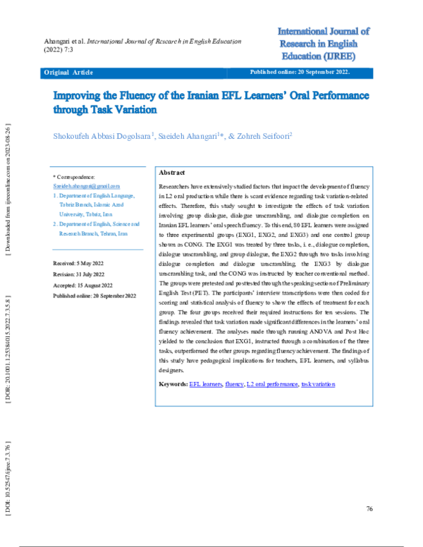 (PDF) Improving the Fluency of the Iranian EFL Learners’ Oral ...