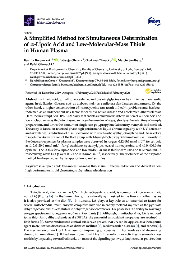 (PDF) A Simplified Method for Simultaneous Determination of α-Lipoic ...