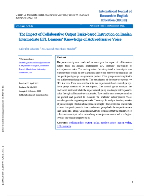 (PDF) The Impact of Collaborative Output Tasks-based Instruction on ...