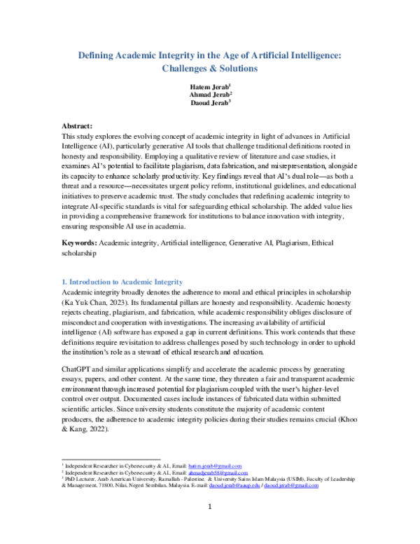 (PDF) Defining Academic Integrity in the Age of Artificial Intelligence ...