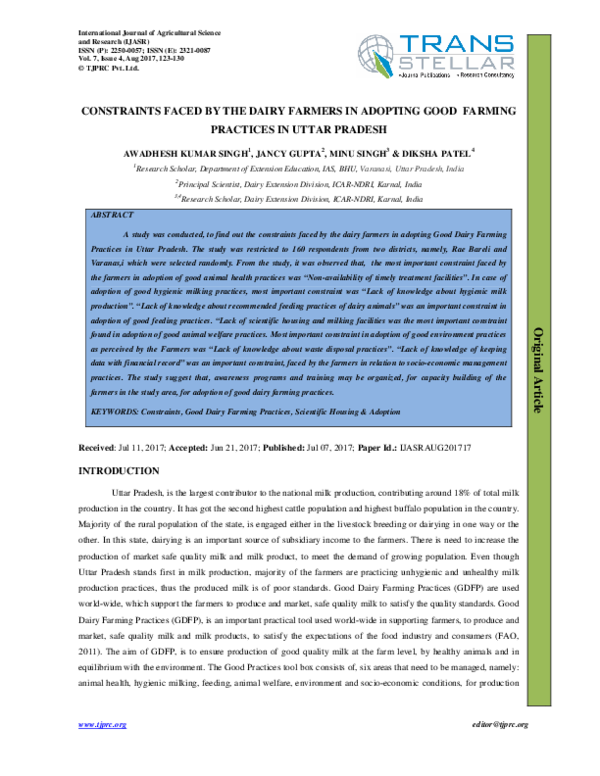 (PDF) Constraints Faced by the Dairy Farmers in Adopting Good Dairy ...