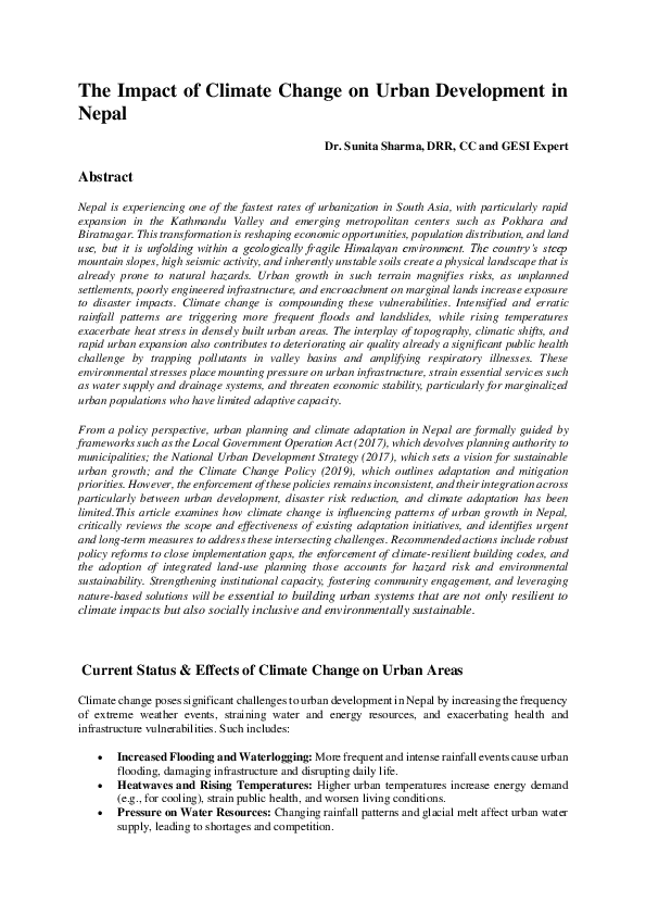 (PDF) The Impact of Climate Change on Urban Development in Nepal