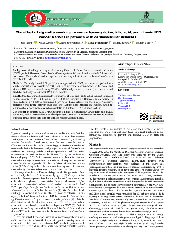 cigarette smoking vitamin b12 levels study PDF) The effect of cigarette smoking on serum homocysteine, folic acid, and  vitamin B12 concentrations in patients with cardiovascular diseases