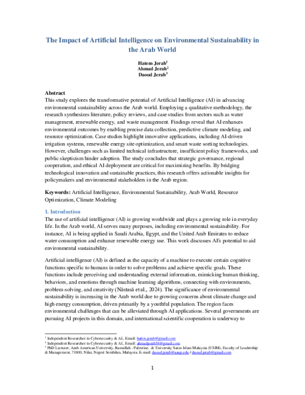 (PDF) The Impact of Artificial Intelligence on Environmental ...