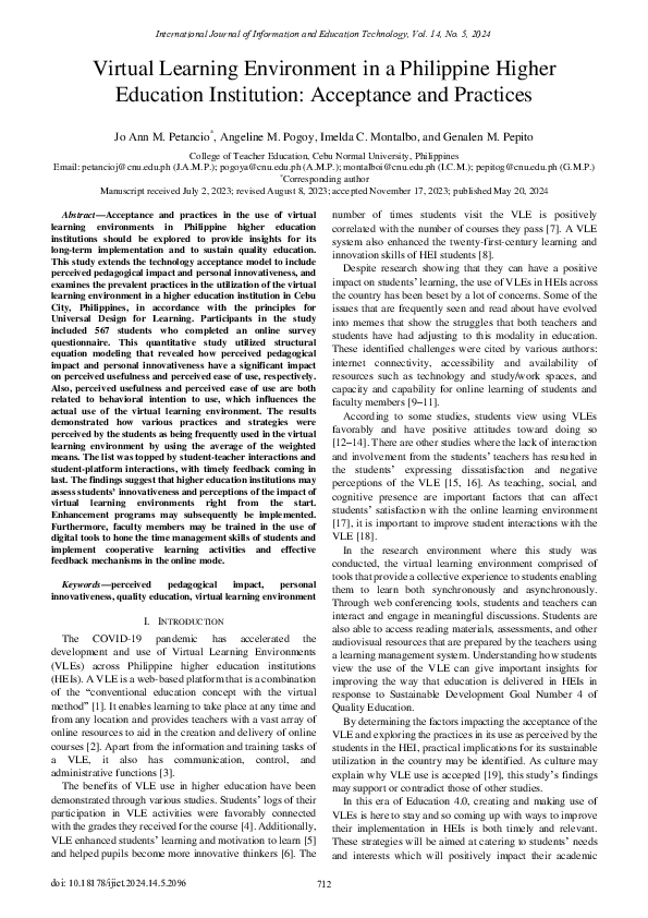 (PDF) Virtual Learning Environment in a Philippine Higher Education ...