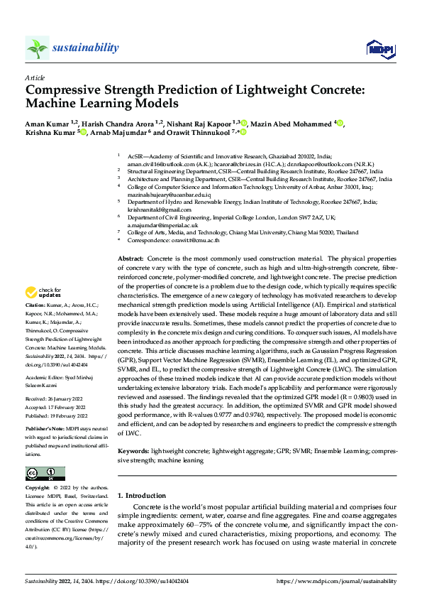 (PDF) Compressive Strength Prediction of Lightweight Concrete: Machine ...