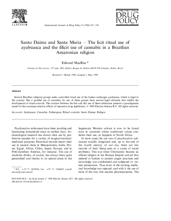 (PDF) Santo Daime and Santa Maria – The licit ritual use of ayabuasca ...
