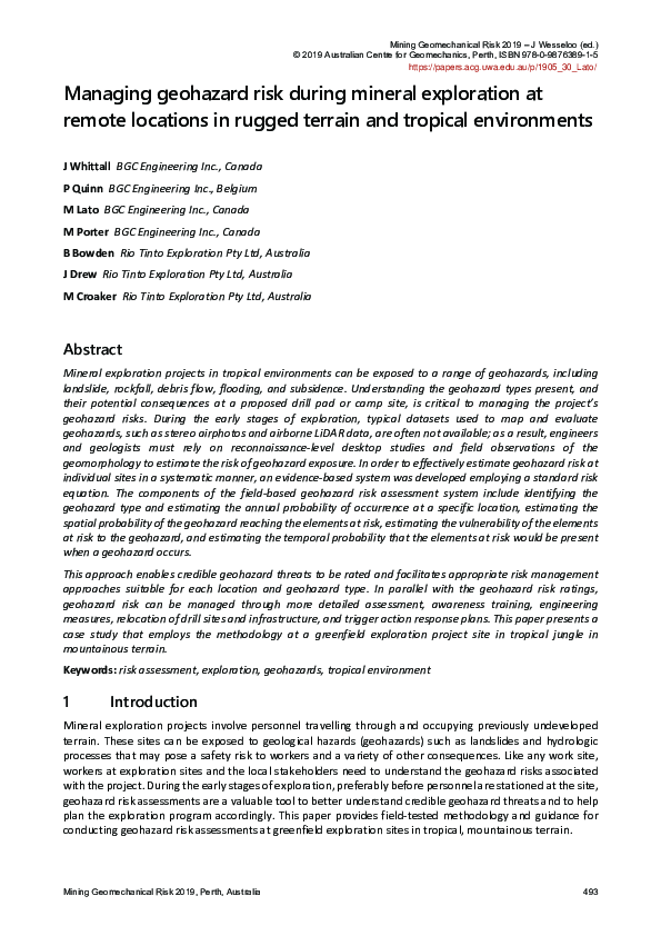 (PDF) Managing geohazard risk during mineral exploration at remote ...