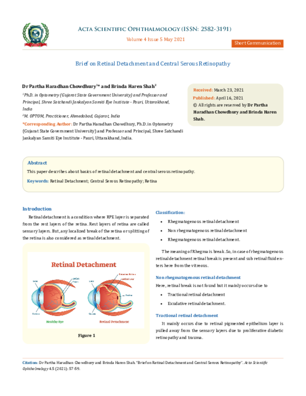 (PDF) Brief on Retinal Detachment and Central Serous Retinopathy