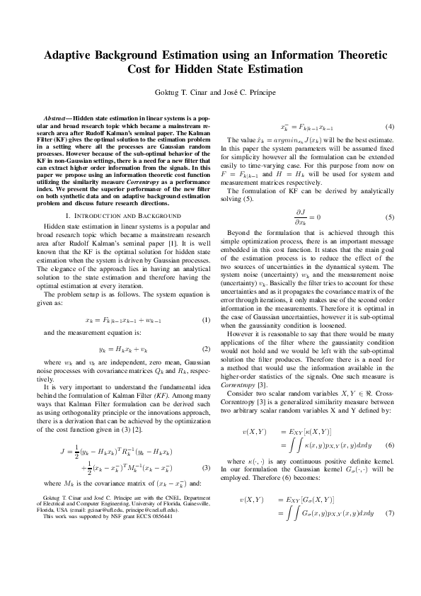 (PDF) Adaptive background estimation using an information theoretic ...