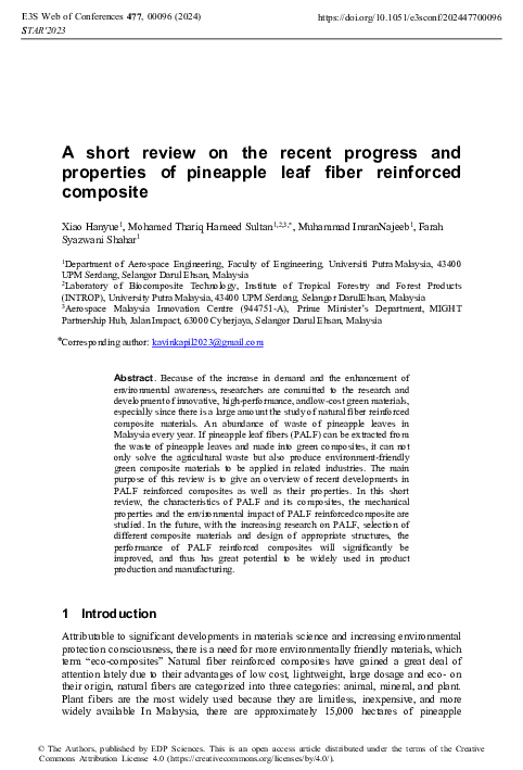 (PDF) A short review on the recent progress and properties of pineapple ...