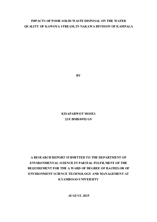 (PDF) IMPACTS OF POOR SOLID WASTE DISPOSAL ON THE WATER QUALITY OF ...