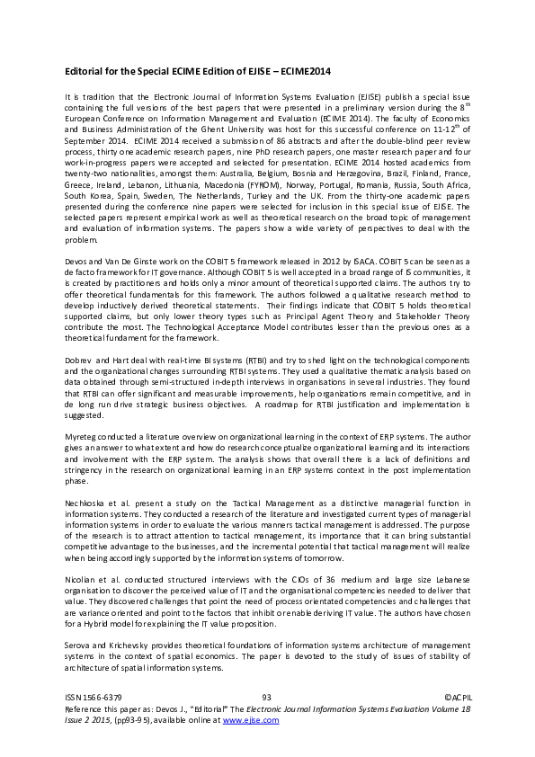 (PDF) Editorial for the Special ECIME Edition of EJISE – ECIME2014