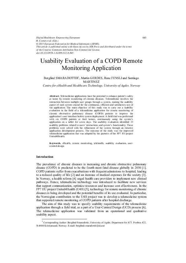 (PDF) Usability Evaluation of a COPD Remote Monitoring Application