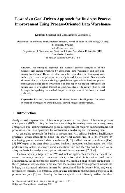 (PDF) Towards a Goal-Driven Approach for Business Process Improvement ...