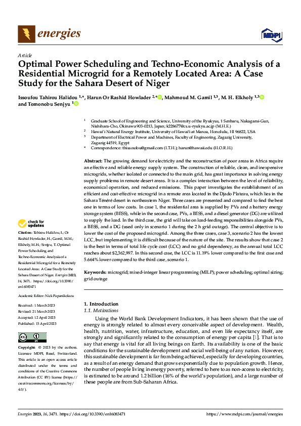 (PDF) Optimal Power Scheduling and Techno-Economic Analysis of a ...