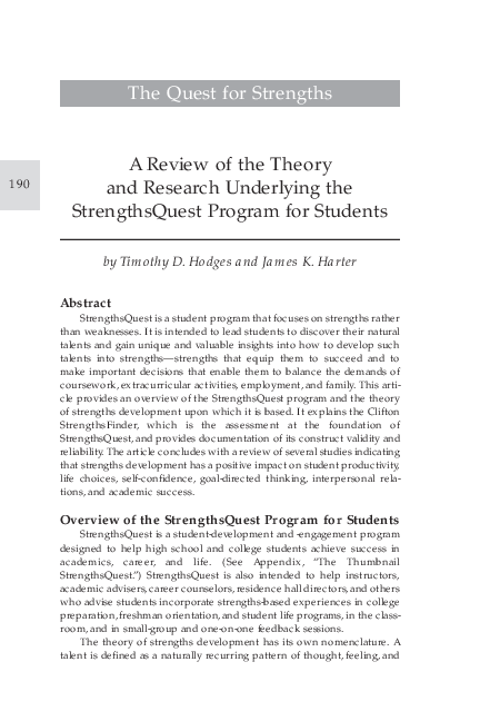 (PDF) A Review of the Theory and Research Underlying the StrengthsQuest ...